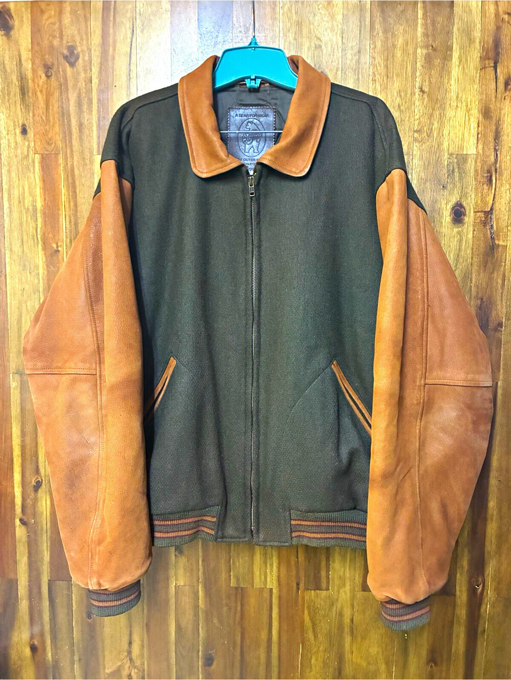 Vintage Golden Bear Wool Leather Varsity Bomber Jacket Made USA Large 80s 90s
